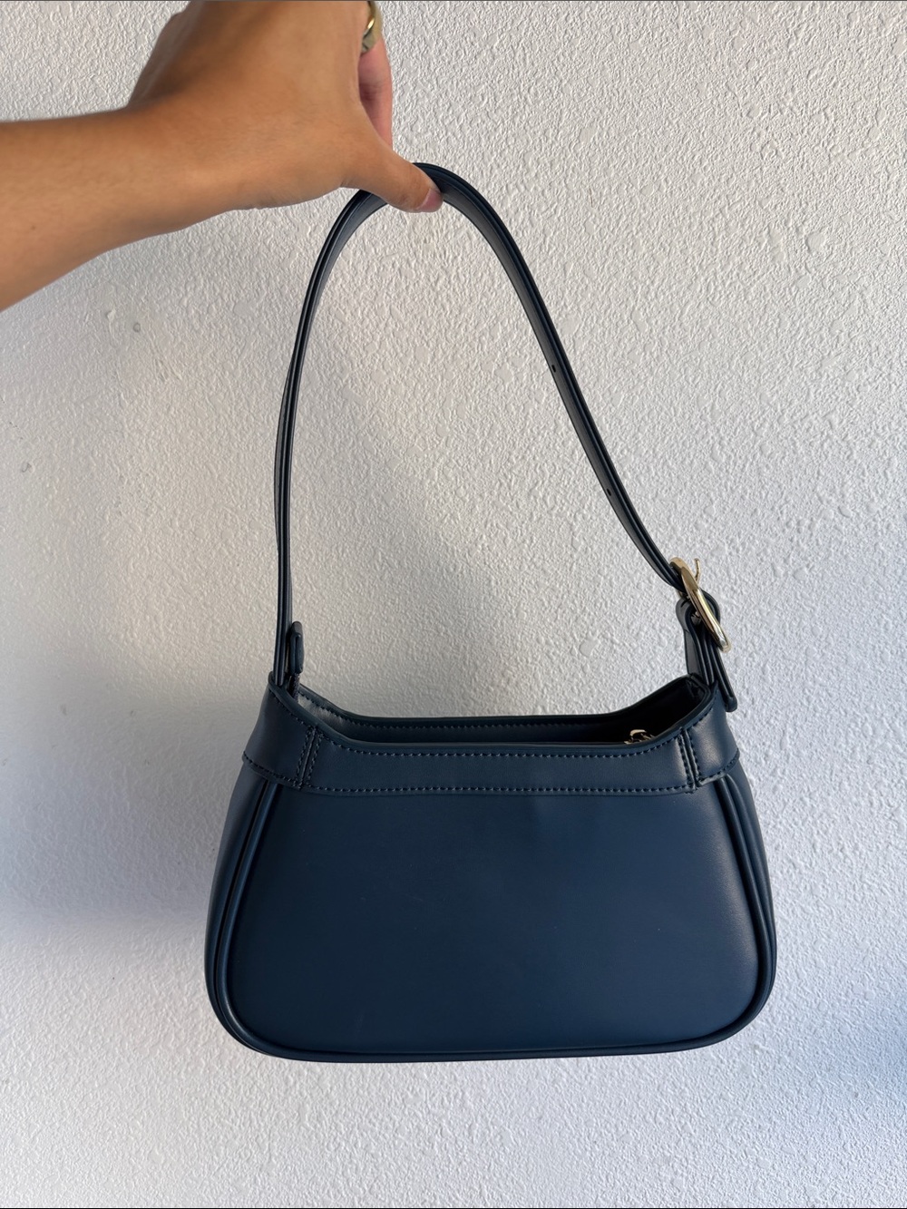 Navy Leather Shoulder Bag - Unbranded